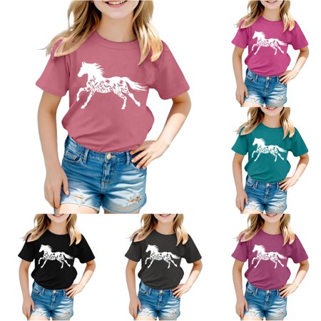 WERYOUNG Girls Summer T Shirts Casual Short Sleeve Round Neck Tees Daily Wear Fashion Printed T-Shirts For Toddler Kids Soft Tops 3-4 Years