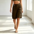 thumbnail image 6 of YTCAMLO Cotton Linen Bermuda Shorts for Women Casual Loose Fit Ruched Summer Beach Shorts with Pockets Drawstring Cargo Shorts, 6 of 7