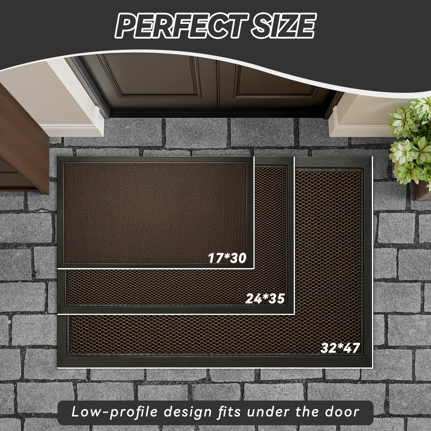 SIXHOME Outdoor Mat 24"x47" Front Door Mat Non Slip Rubber Doormat Low Profile Welcome Mat for Outside Absorbent Dirt Trapper Outdoor Doormat with Elastic Mesh Surface Heavy Duty Floor Mat Brown