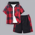 thumbnail image 2 of Wamejoo Boys Outfit Sets 2Pcs Flannel Plaid Shirt and Pants Set Hoodie Suit for Summer Kids Clothes, 2 of 8