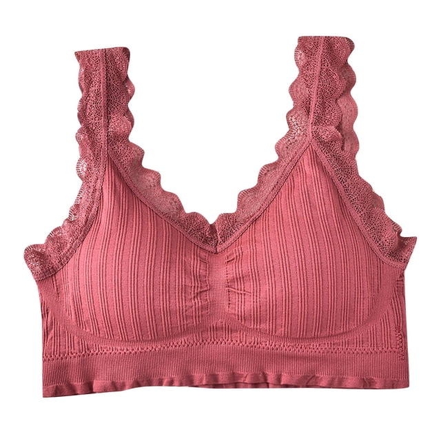 Xfvqtps Wireless Bras for Women No Underwire Rib Lace Removable Padded Bras for Everyday Red