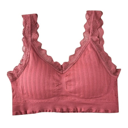 SMihono Women s Comfortable Lace Trendy U Shaped Back Wrap Chest Bottom Integrated Bra Long Lined Sports BraS (Red Free Size )