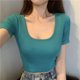 thumbnail image 1 of VISgogo Mujeres Crop Tops, Mujer Cuello en U Manga Corta Color Sólido Slim Fit Camisetas Cortas Camisetas VISgogo  moda, 1 of 2