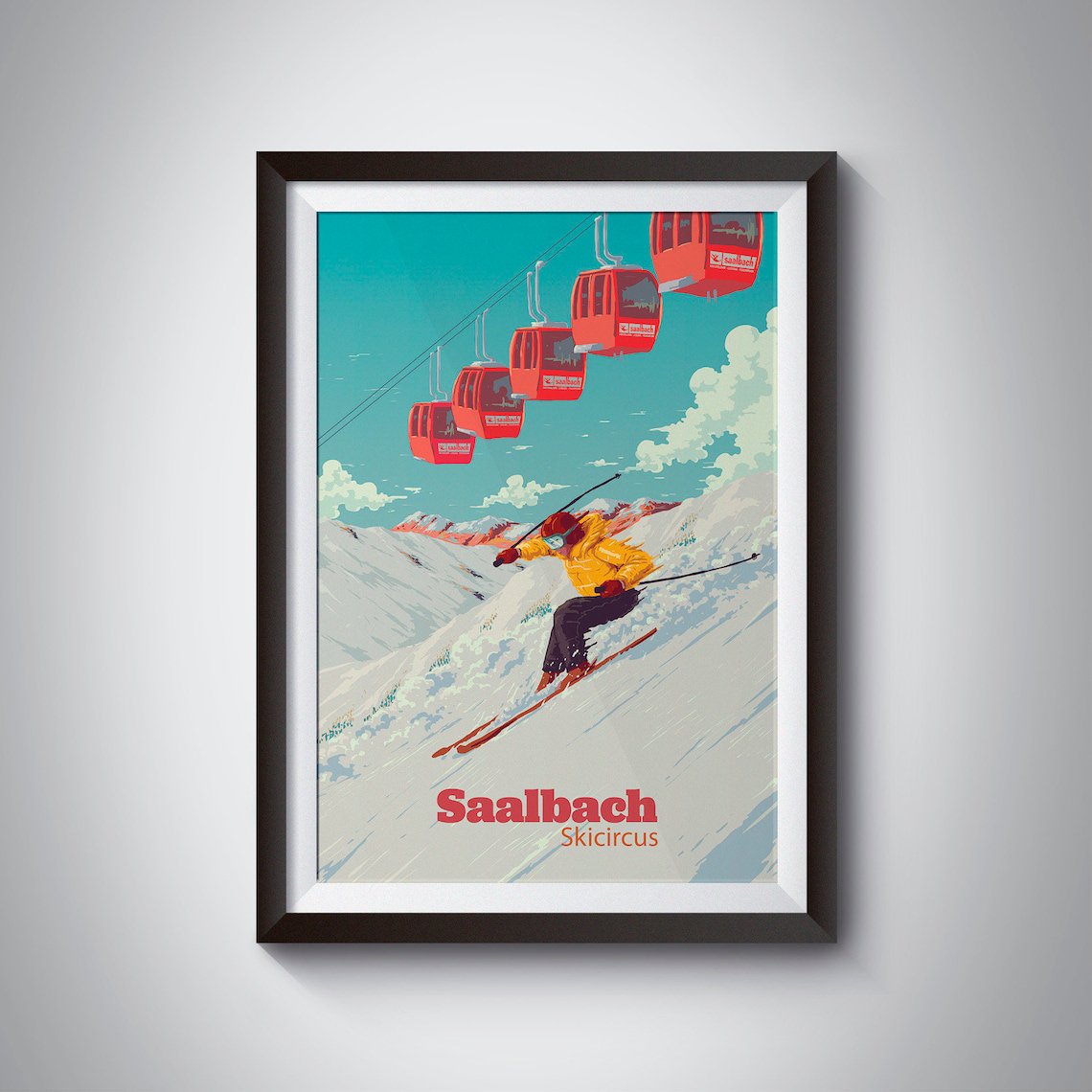Saalbach Resort Skiing Skicircus Austria Lift Salzburg Snowboarding Poster , Poster Print Only