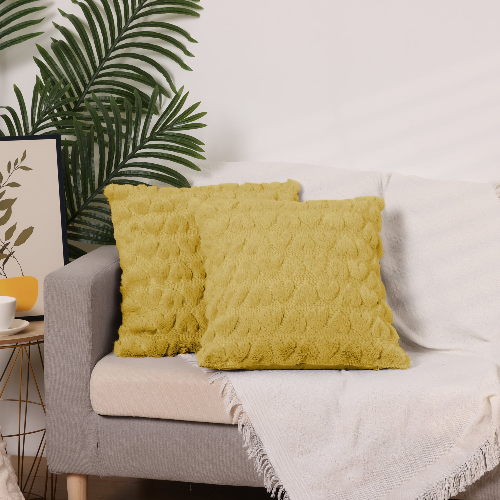 Unique Bargains Decorative Pillow Covers Modern Heart Pattern Pillow Covers (2 Count) Yellow 18" x 18"