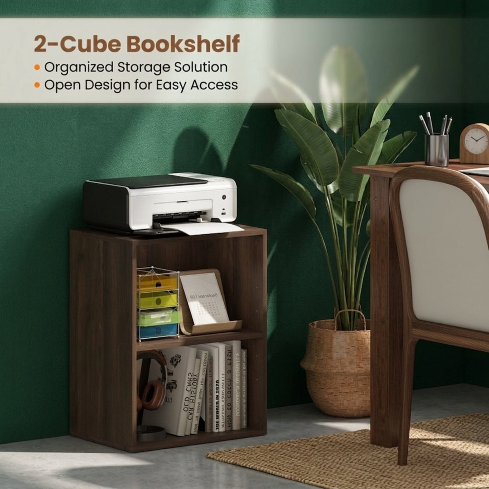Furnibear 2-Cube Floor Standing Open Bookshelf with 5-Position Adjustable Shelf and Anti-Slip Foot Pads for Books Photos and Storage Boxes, Brown