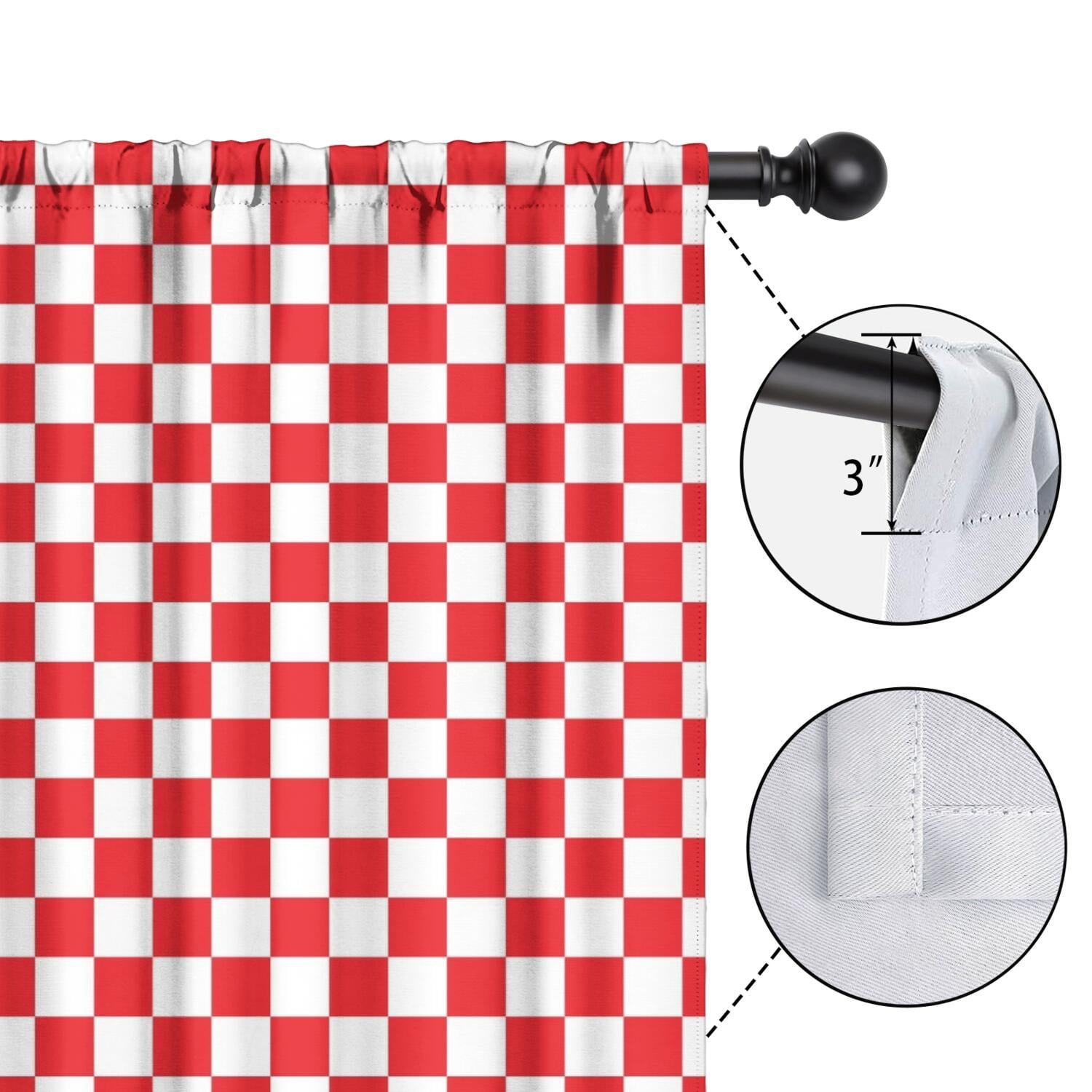 Blackout Kids Curtains,White Red Checkered Childrens Insulated Curtains Set Of 2,Bedroom Essentials,Toddler Room Decor 42"x54"(106x137cm)