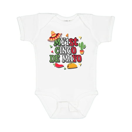 

Inktastic My 1st Cinco De Mayo with Sombrero Red Chili Pepper Taco and Cactus Boys or Girls Baby Bodysuit