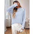 thumbnail image 3 of Sweaters for Women Trendy Cute Cozy Turtle-Neck Long Sleeve Colorblock Knitted Pullover Tops Light Blue S, 3 of 7
