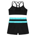 thumbnail image 4 of YiZYiF Kids Girls Sleeveless Double Straps Criss Cross Crop Top with Color Block Shorts for Dance Sports Workout A Blue Green 8, 4 of 7