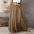 thumbnail image 2 of Boho Skirt for Women Cotton and Linen Solid Elastic Waist Midi Maxi Skirts A-line Skirt With Belt Coffee L, 2 of 5