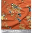 thumbnail image 3 of Soimoi Orange Georgette Viscose Fabric Black Berry & Yellow Sparrow Bird Print Fabric by the Yard 44 Inch Wide, 3 of 3