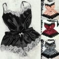 thumbnail image 1 of Naierhg Spaghetti Strap Lace Stitching Vest Shorts Set Imitation Satin V-Neck Sleeveless Pajama Set for Wedding Night, 1 of 8