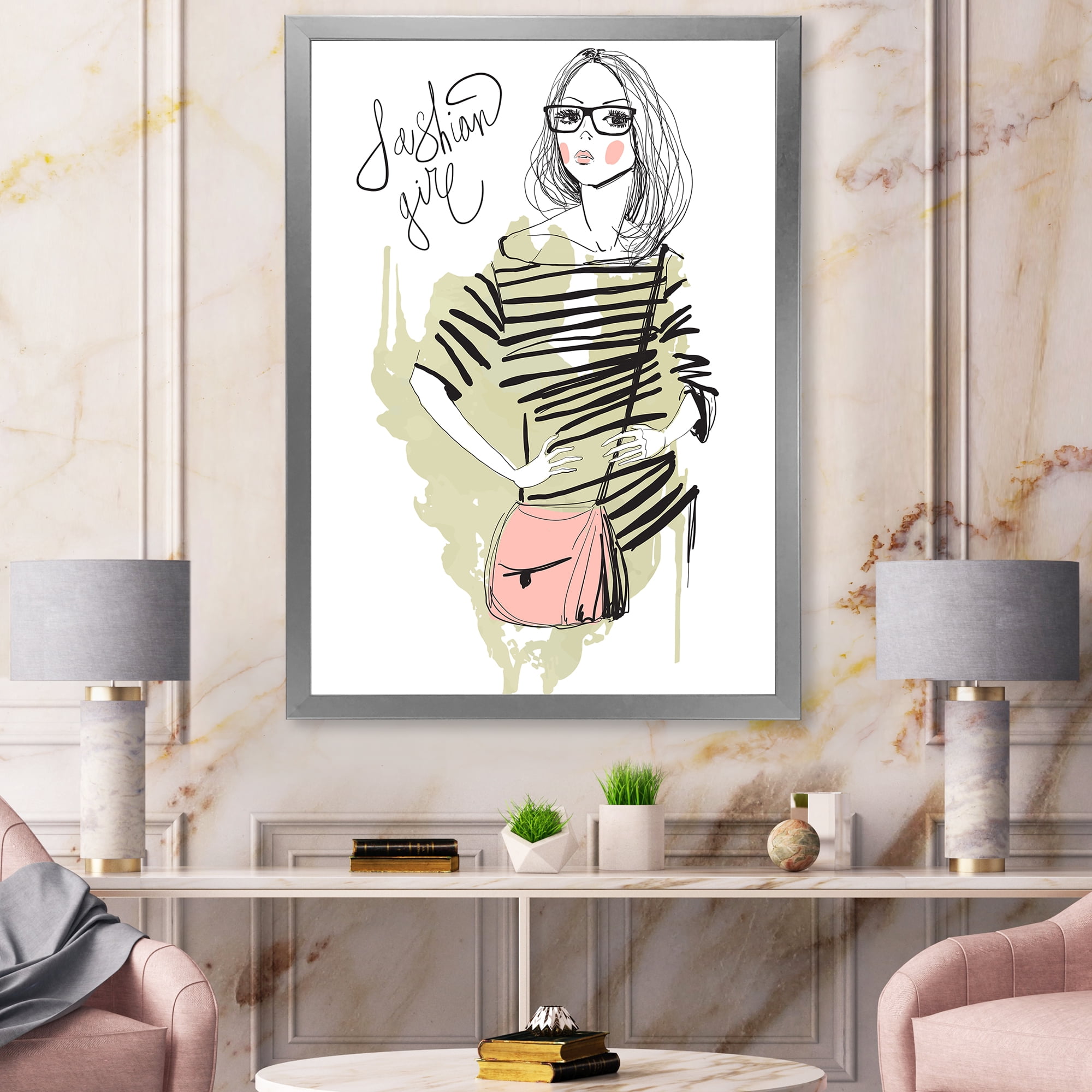 Designart 'Trendy Fashion Woman' Shabby Chic Framed Art Print