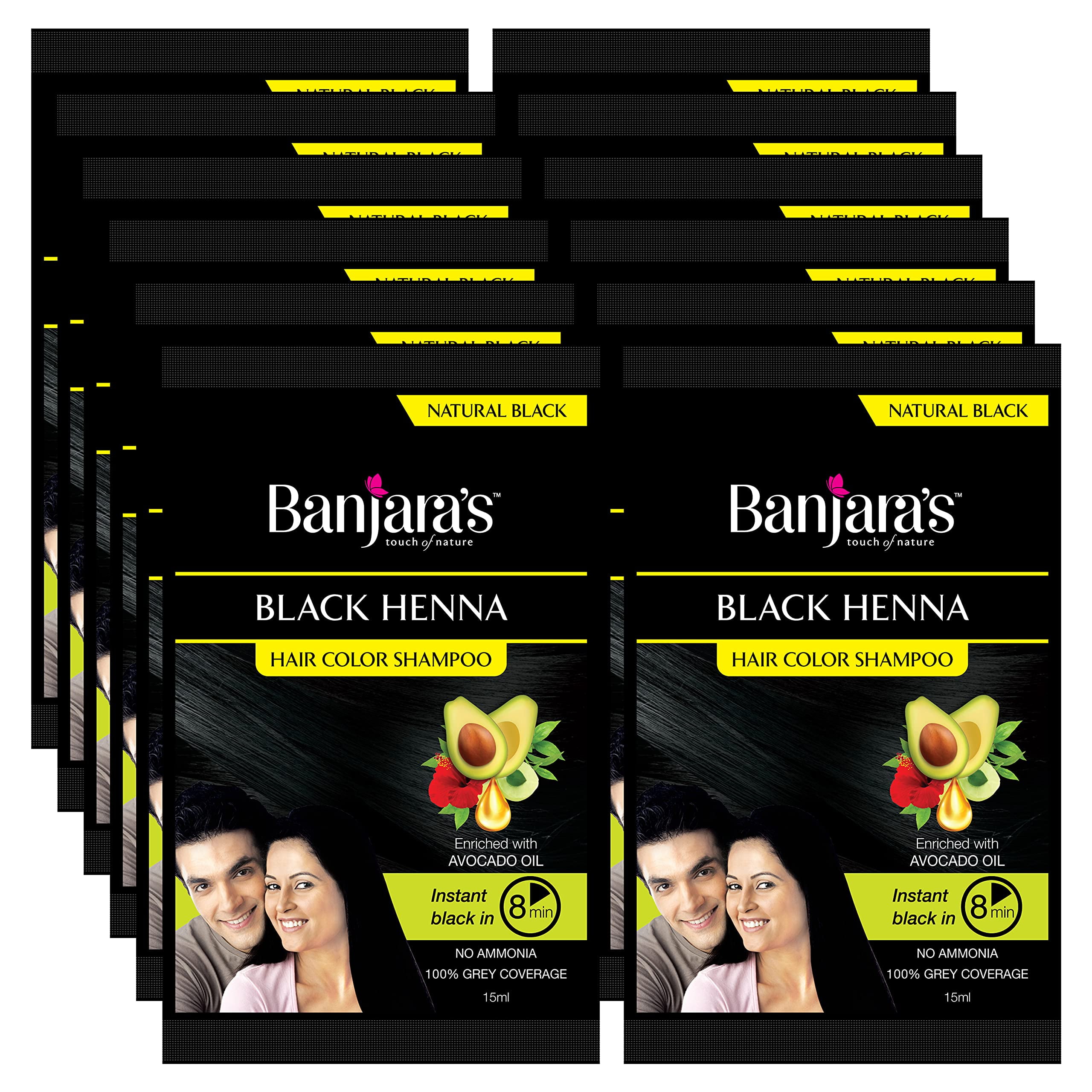 Banjara's Black Henna Hair Color Shampoo, 15ml (Pack of 12) Enriched