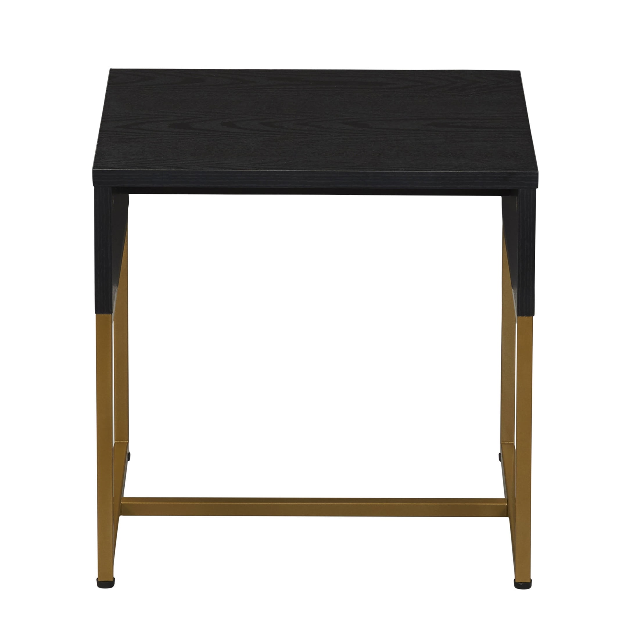 Household Essentials Wrap Square Side End Table Black Oak Wood Grain and Gold Metal