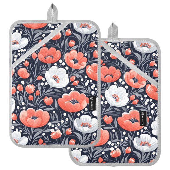 Ryvnso Flower Floral Pattern Oven Mitts Heat Resistant Pot Holders Set of 2 Hot Pads