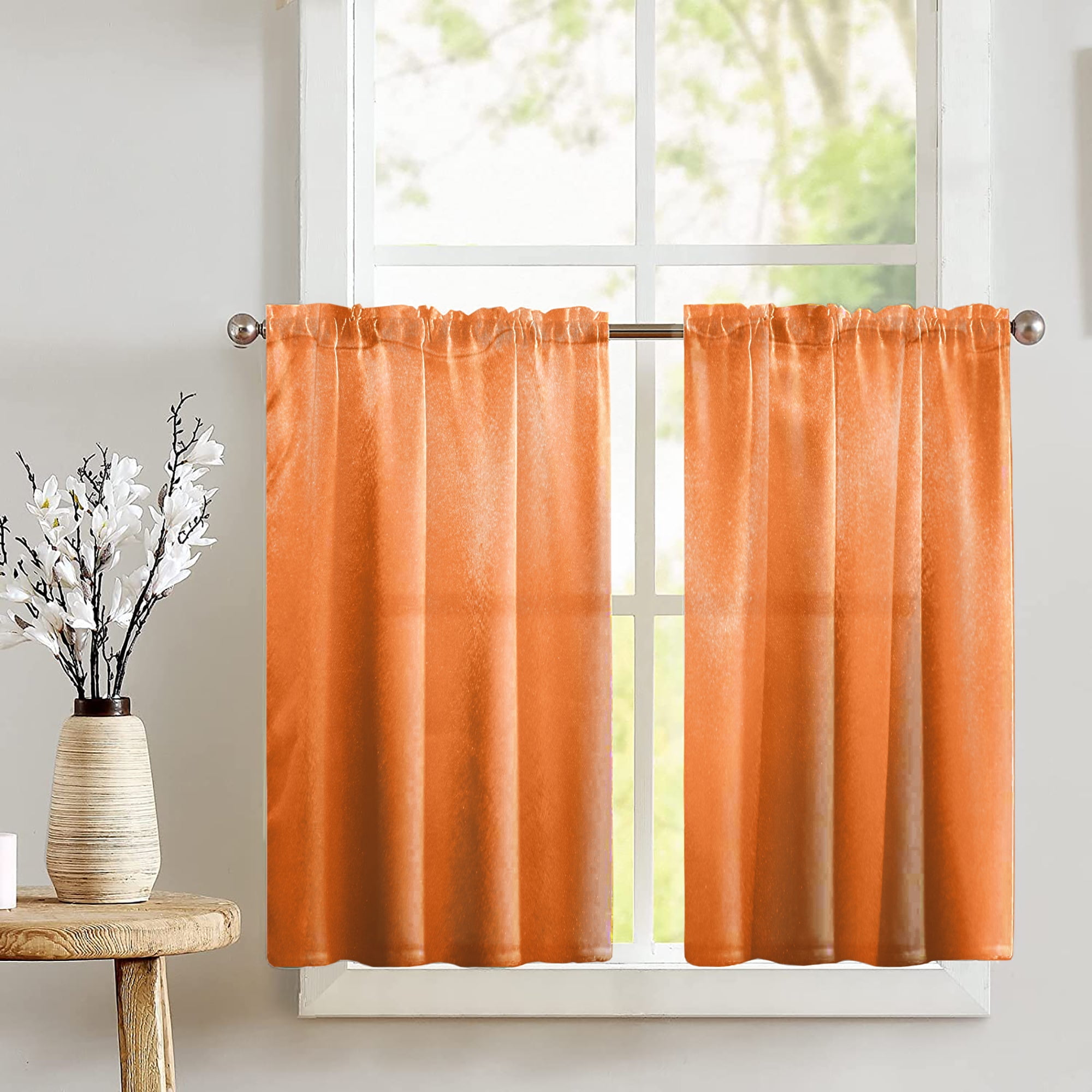 Shiny Satin Solid Café Tier Curtains Window Treatment Kitchen Home