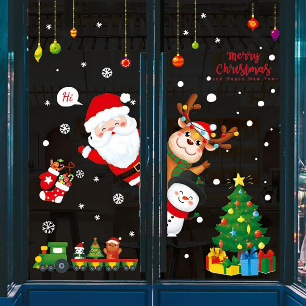 Christmas Window Cling Double Sided Cartoon No Residue No Glue Window  Sticker for Xmas Home Restaurant Shop Window Holiday Decor 