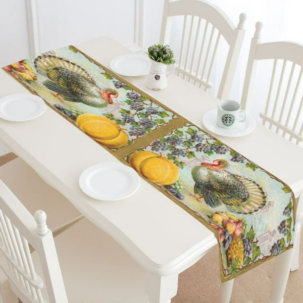 MYPOP Vintage Thanksgiving Turkey Table Runner Placemat 16x72 inches