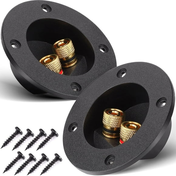 2PCS 3" Round 2-Way Speaker Box Terminal Cup Binding Post, Power Speaker Screw-in Terminal Plates, 3 Inch Subwoofer Box Terminal Banana Plugs for DIY Home Speaker Kits