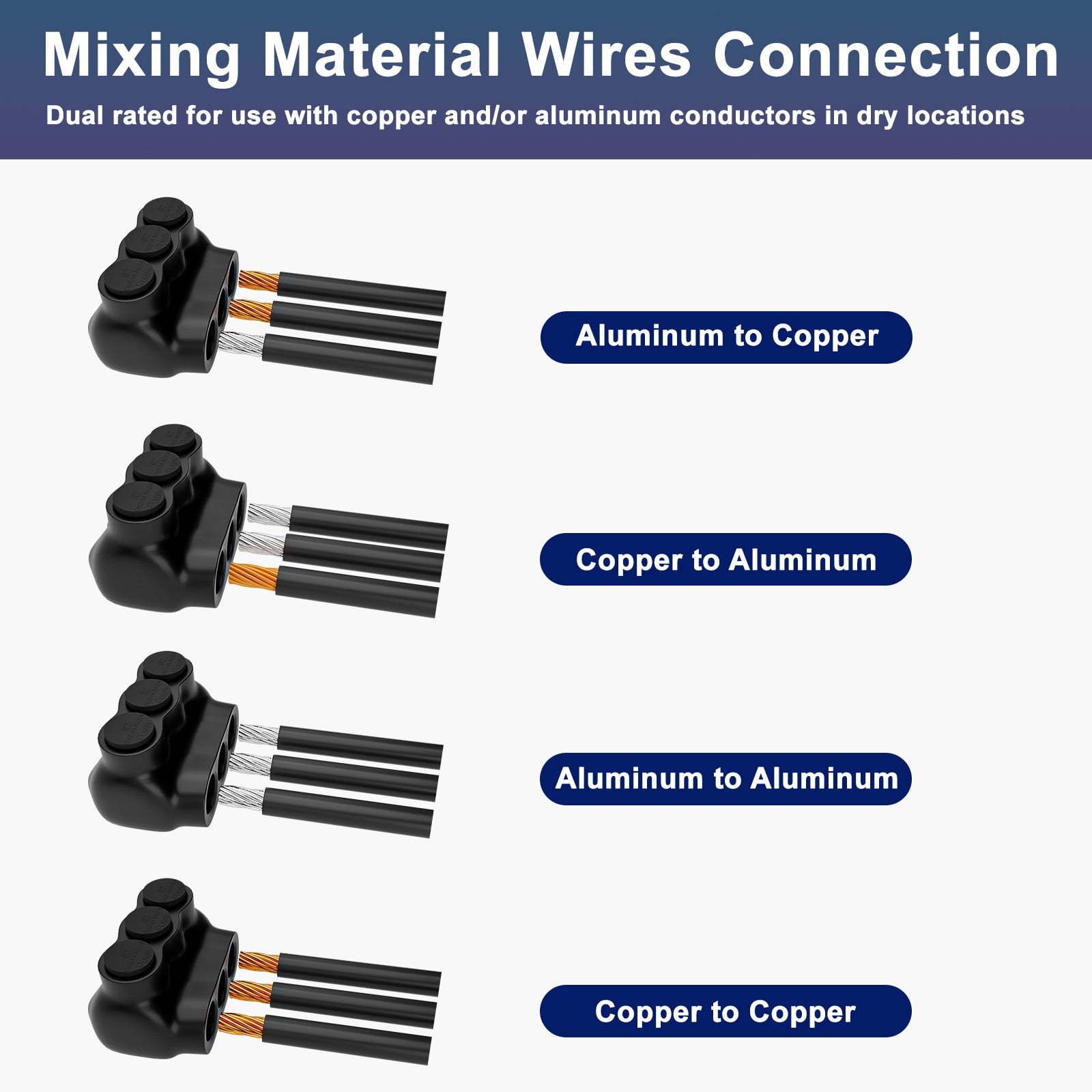 5 Pcs - Insulated Multi Cable Connectors 3 Port Single Entry Splice Electrical Power Connector Black Interconnect Terminals Pre Filled Wire Connectors (2-14AWG Wire Range)
