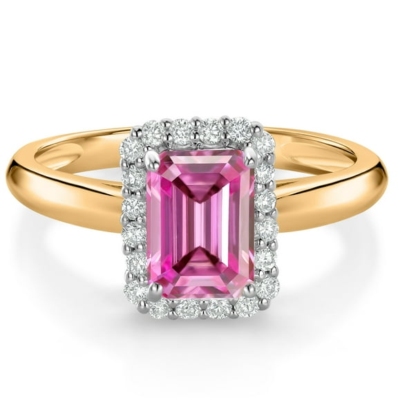Gem Stone King 10K Yellow and White Gold Halo Engagement Ring Pink Moissanite and Lab Grown Diamond (1.16 Cttw, Size 8)