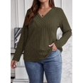 thumbnail image 5 of Women'S Plus Size Tops Trendy V Neck Casual Long Sleeve Shirts Knit Sweaters Green 4XL, 5 of 7