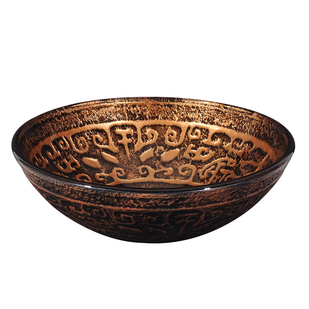 Aquaterior Tempered Glass Round Vessel Sink Antique Totem Pattern Above Counter Bathroom Lavatory Vanity Bowl Basin