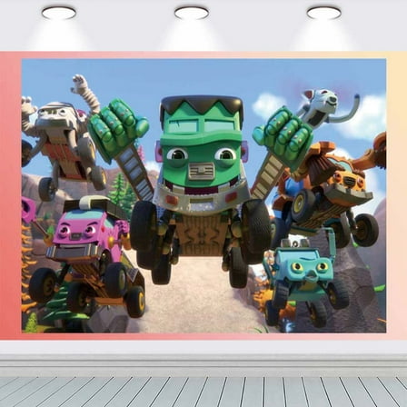 Mighty MonsterWheelies Background school Wall Decor Taspestry Poster Banner Backdrop Party Supplies