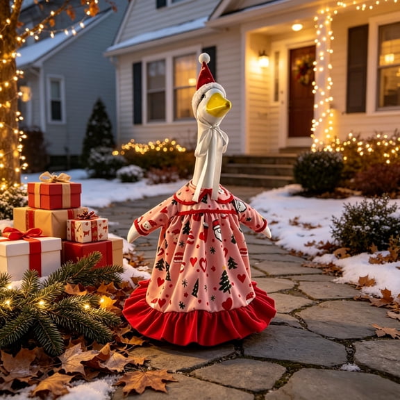 SUORE Christmas Porch Goose Outfits, Cute Winter Porch Goose Clothes, Seasons Costumes for 23" Plastic Goose Statue Patio Yard Garden Lawn Outdoor Decors, Christmas Outdoor Decor