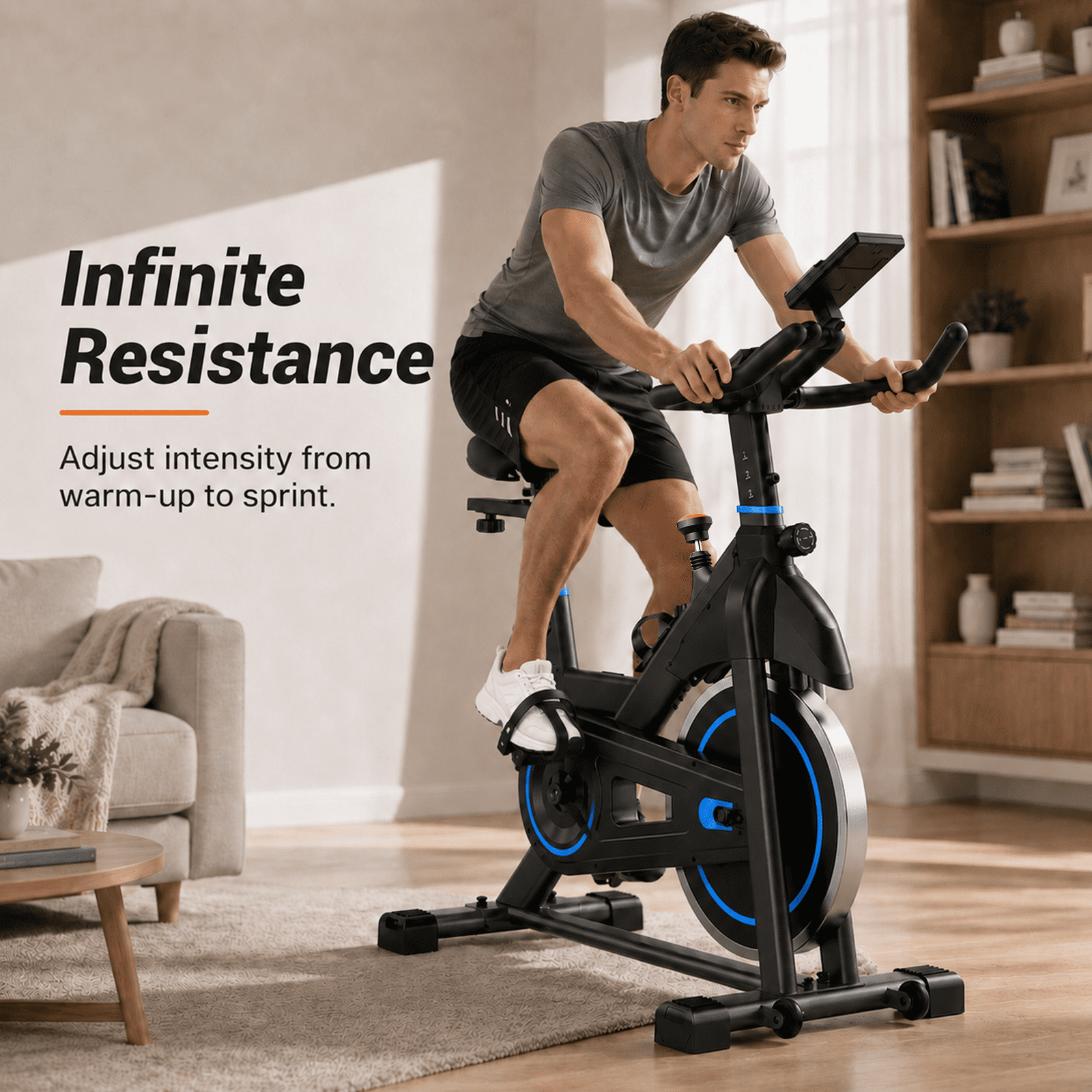Alvantor Exercise Bike with a Liquid Crystal Display and an Infinite Resistance Adjustment Function, allowing for Adjustment of the Seat and Handlebars, Low Noise