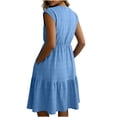 thumbnail image 3 of qolati Women Summer Dresses Crew Neck Cap Sleeve Midi Dresses Casual Ruffle Tiered Smocked Elastic Waist Flowy Sundress Beach Vacation Clothes with Pockets Light Blue M, 3 of 8