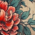 thumbnail image 6 of HAOXIT Red Peony Floral Round Tablecloths Orange Green Table Cloth Stain Resistant Resuable Table Cover 31-35, 6 of 8