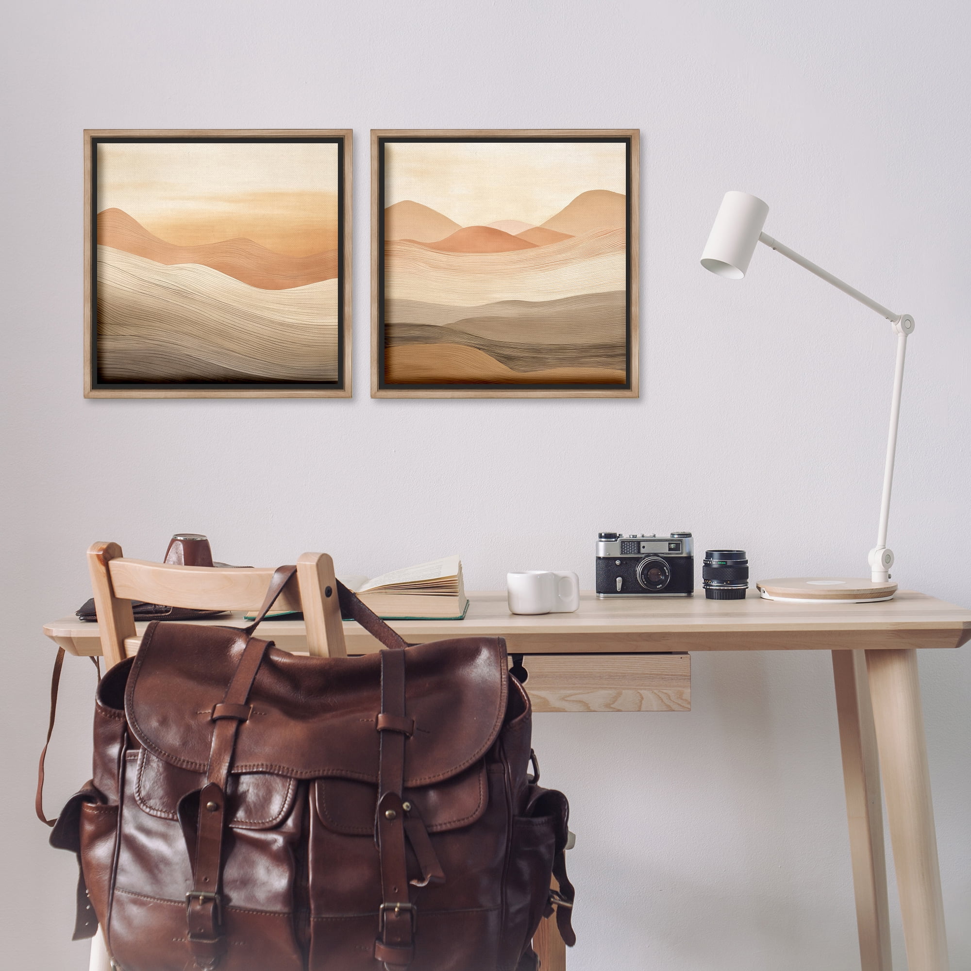 Stupell Industries Sweeping Desert Dunes Landscape & Nature Painting Brown Floater Framed Canvas Art Print Wall Art, 18 x 18, Set of 2