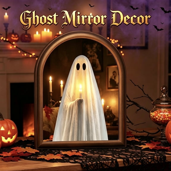 Greepy Ghost Mirror Halloween Decorations Indoor, Horror Swing Ghost Halloween Decor, Scary Vintage Light Spooky Home Decor for Wall, Shelf, Table