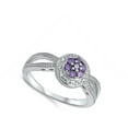 thumbnail image 4 of CHOOSE YOUR COLOR Simulated Amethyst Flower Criss Cross Ring .925 Sterling Silver Band Purple CZ Female Size 8, 4 of 4