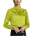 thumbnail image 2 of Aueoeo Women Satin Blouses Casual Long Sleeve Round Neck Silk Shirts Elegant Dressy Business Work Tunic Top, 2 of 7