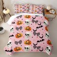 thumbnail image 2 of Feelyou Cute Bowknot Skeleton Quilt King, Halloween Pumpkin Bat King Coverlet Set, 3pcs, 1 Comforter and 2 Pillowcases, 2 of 7