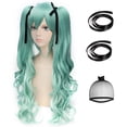 thumbnail image 1 of Peluca ANOGOL para cosplay, larga, verde, con 2 coletas onduladas y acceso., 1 of 7