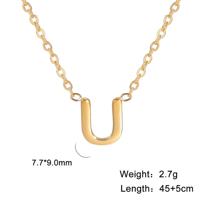 Collar de acero inoxidable 304 chapado en oro real de 18 quilates con 26 letras de corte estilo europeo y americano que no se decolora