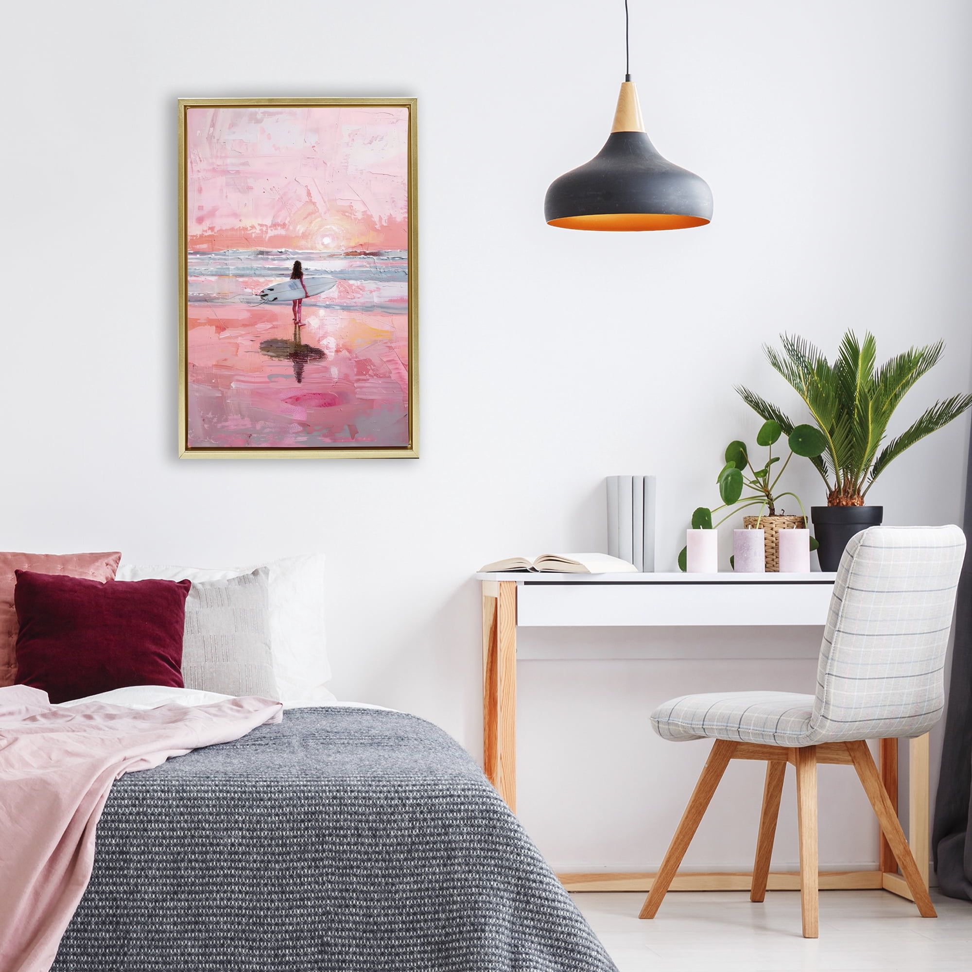 Stupell Industries Surfer at Pink Sunset Gold Framed Floater Canvas Wall Art, design by Creative Studio