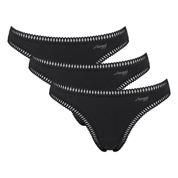 Sloggi Tangas para mujer, pack de 3 - GO Crush String C3P, pantalón, algodón elástico Negro XS (X-Small)