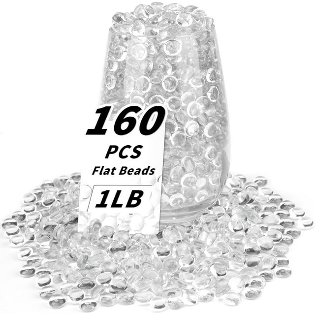 1 LB Clear Flat Glass Beads, 160-180PCS Small Glass Marbles, Mini Flat Round Pebbles for Vase Filler and Floral, Fish Tank Rocks Decorative Gemstones for Home and Aquarium Décor