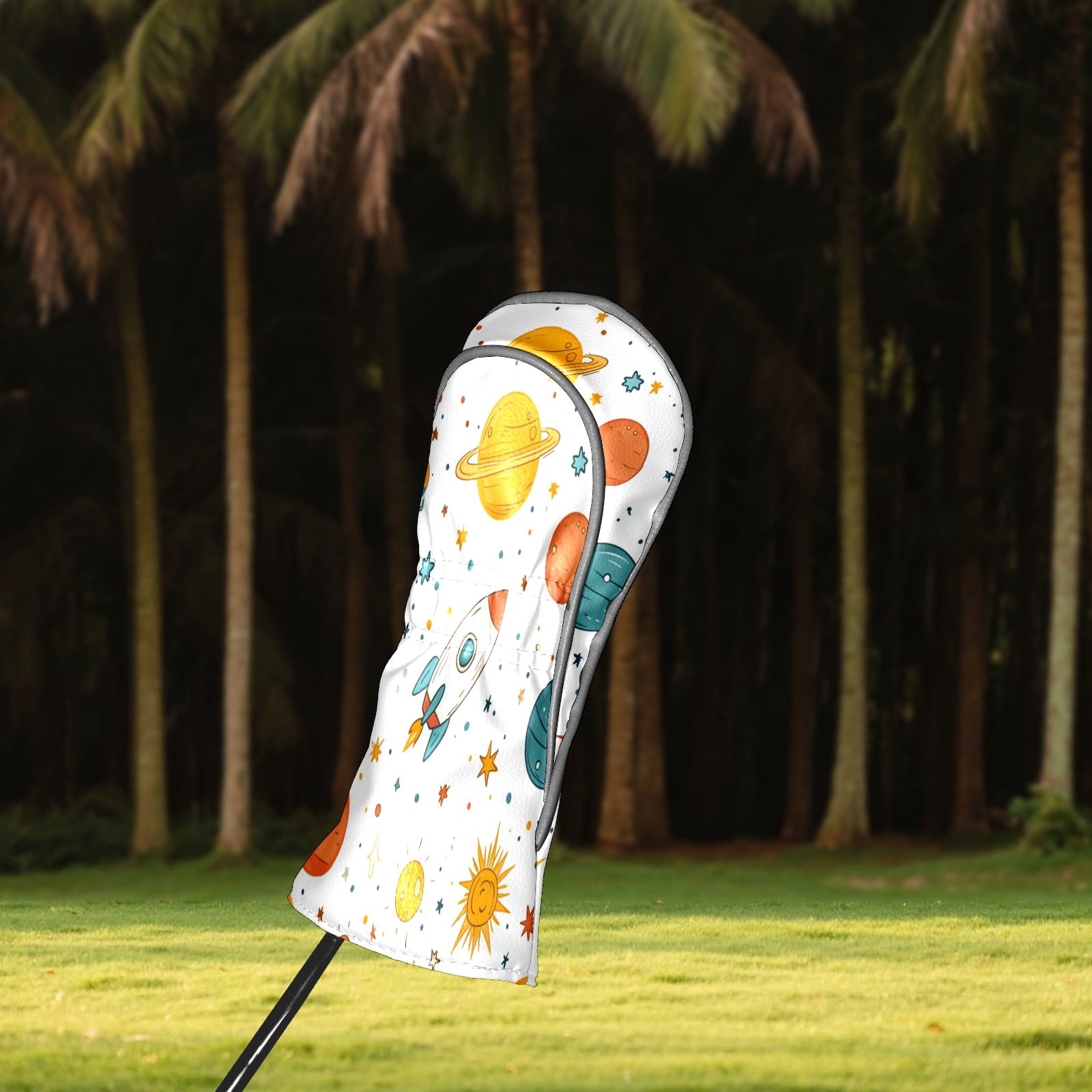 Golf Club Covers PU Leather Waterproof Head Covers for Fairway Woods Hybrids Spaceship Sun