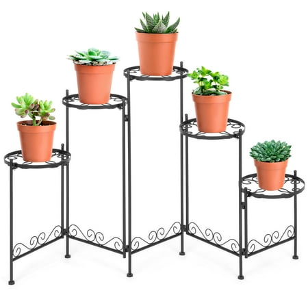 Metal Plant Stand Outdoor Best Choice Products 5-Tier Indoor Outdoor Multi-Level Adjustable Folding Metal Plant Stand, Flower Pot Holder Display Shelf, 28 Inches Tall, Black ()