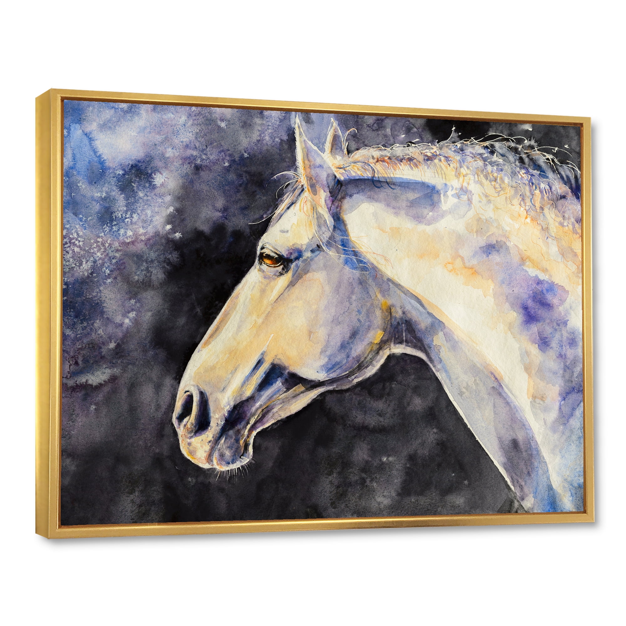 Designart 'Close Up Of The Head of A Lipizzan Horse' Farmhouse Framed Canvas Wall Art Print