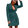 thumbnail image 1 of Robe Costume Femme Col en V Profond Manches Longues Élégante Couleur Unie Double Boutonnage Ajustée Col Rabattu Robe d'Été, 1 of 4
