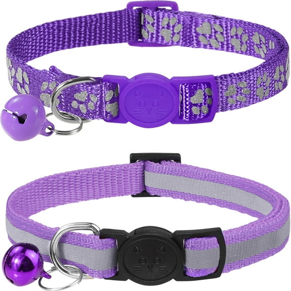 Taglory 2 Pack Cat Collar with Bell, Breakaway Reflective Collar, Adjustable 7.5"-12.5", Purple