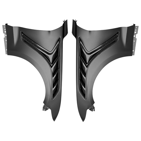 Ikon Motorsports Front Fenders Fits 2015-2017 Ford Mustang V6/GT, GTD Style Aluminum Black, Driver Passenger Side Vented Panel Replacement Covers